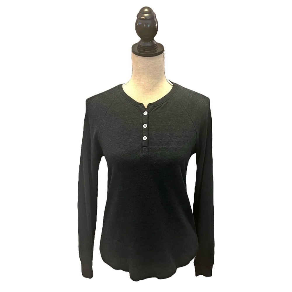 Marine Layer Double Knit Henley in Charcoal Grey